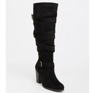BLACK STRAPPY HIGH HEEL BOOT (WIDE WIDTH)